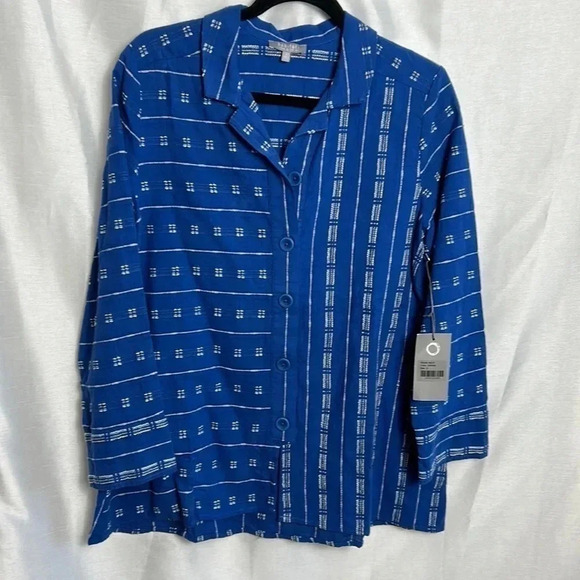 Habitat oversized PTP 20.5” shirt NWT,textured,embroidered,striped,hi-lo. - Picture 4 of 17